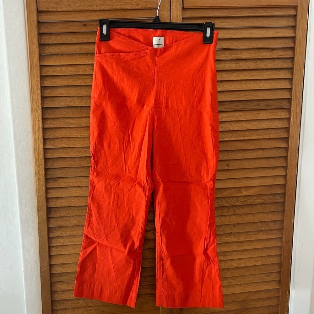 Maeve By Anthropologie Women’s Orange Cropped Linen Stretchy Pull-On Pants Sz 0